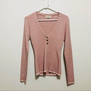 Nicholas Pink Long Sleeve Shimmer V Neck Shirt